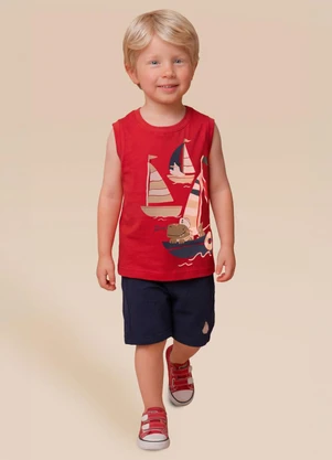 Brandili - Conjunto de Barco com Puff Vermelho - BRANDILI