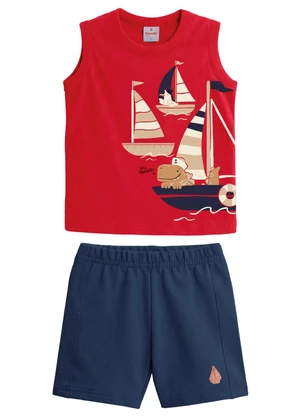Brandili - Conjunto de Barco com Puff Vermelho - BRANDILI