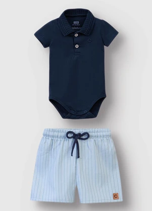 Carinhoso - Conjunto de Body com Bermuda Menino Azul Marinho - CARINHOSO