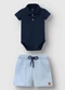 Carinhoso - Conjunto de Body com Bermuda Menino Off White - variação: Azul Marinho