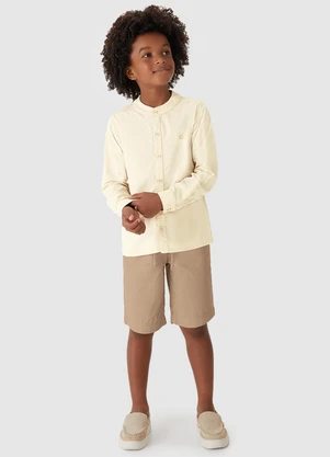 Carinhoso - Conjunto de Camisa Bordada Menino Areia - CARINHOSO
