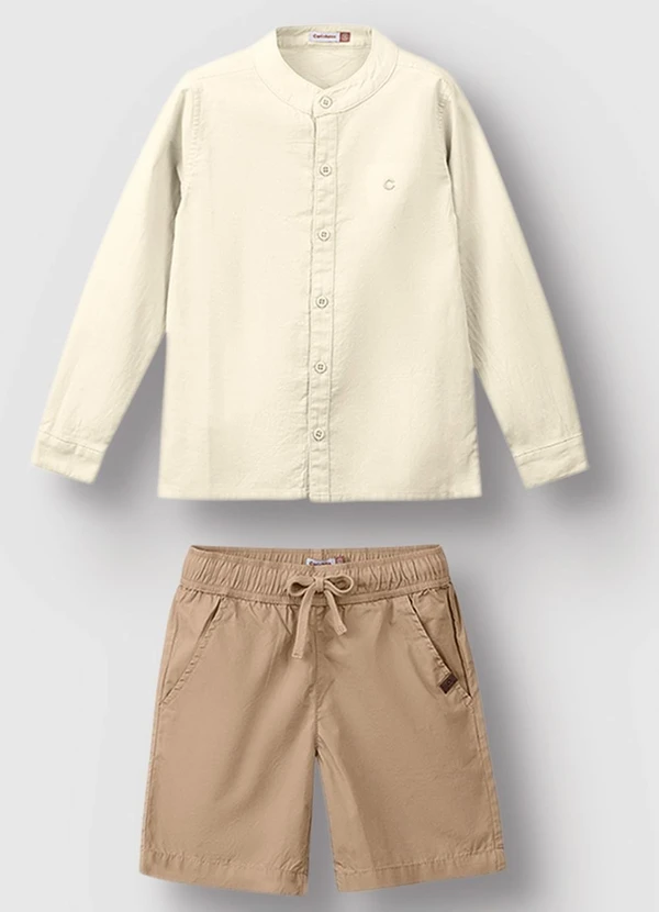 Carinhoso - Conjunto de Camisa Bordada Menino Areia 2
