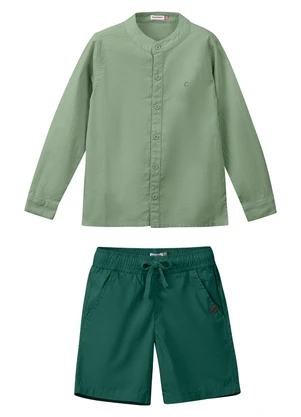 Carinhoso - Conjunto de Camisa Bordada Menino Verde Menta - CARINHOSO