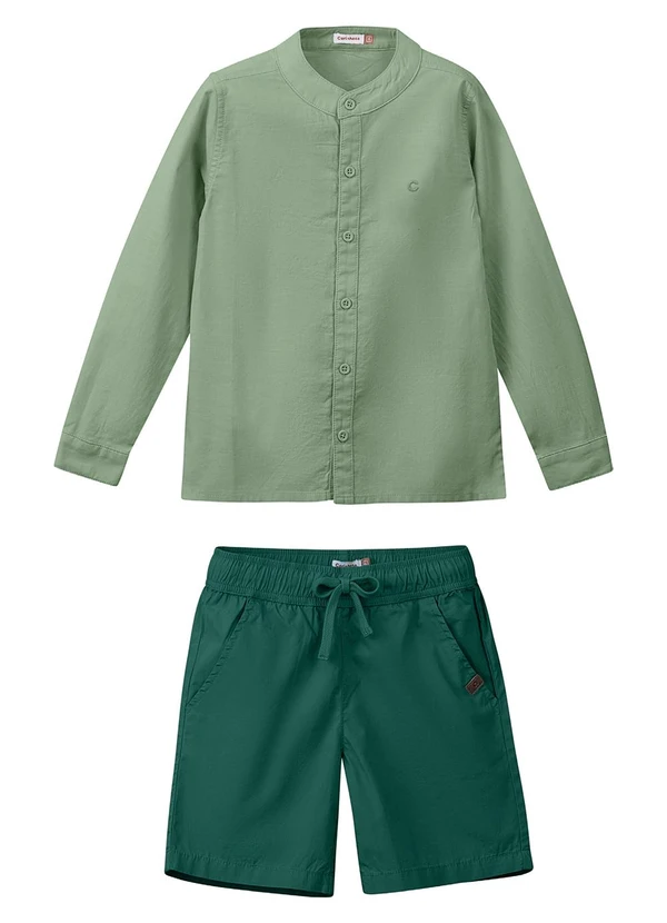 Carinhoso - Conjunto de Camisa Bordada Menino Verde Menta 1