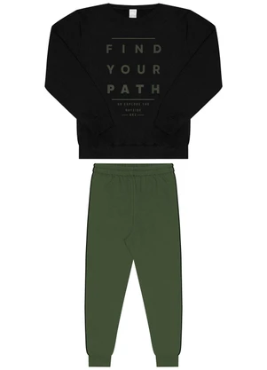 Alakazoo - Conjunto de Moletom com Estampa em Relevo Preto - ALAKAZOO