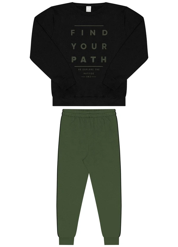 Alakazoo - Conjunto de Moletom com Estampa em Relevo Preto
