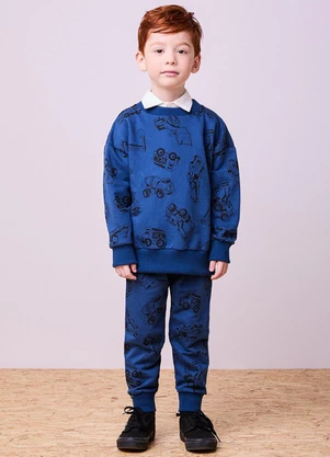 Youccie - Conjunto de Moletom Estampa de Caminhões Marinho - YOUCCIE