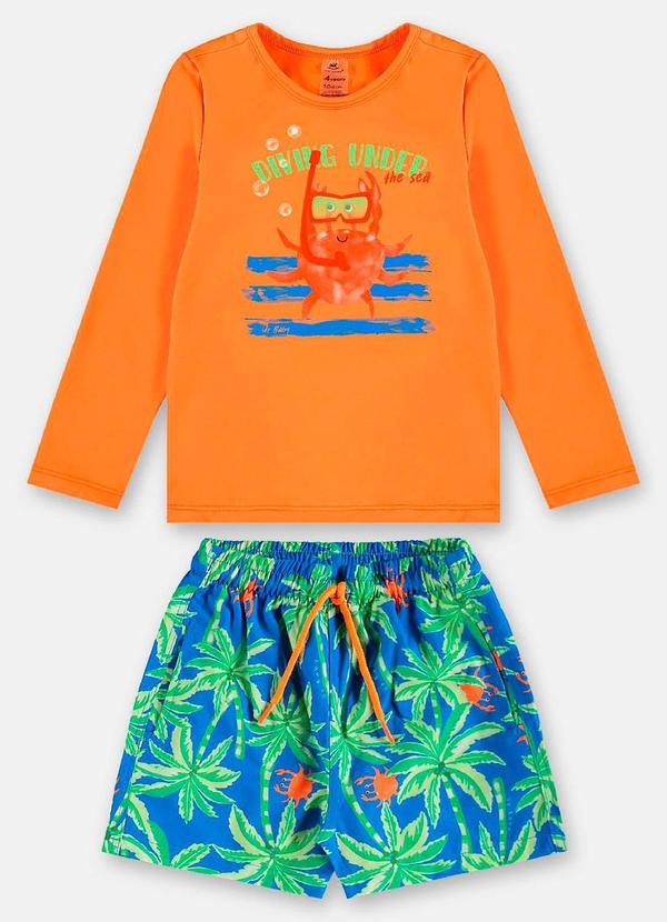 Up Baby - Conjunto Menino Camiseta Fps+50 e ShortsLaranja