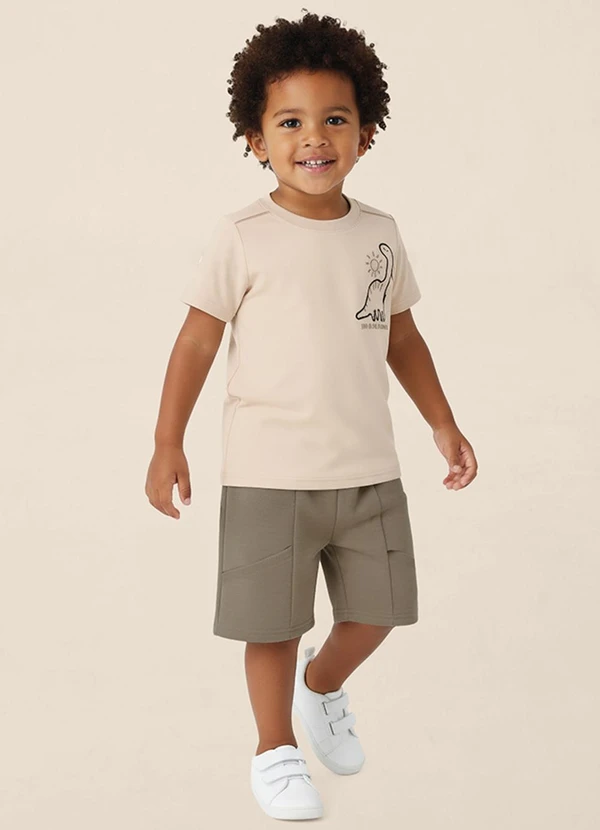 Malwee Kids - Conjunto Dino Bordado Bege