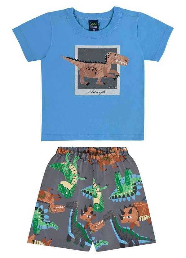 Bee Loop - Conjunto Dino Camiseta Bermuda Azul 1