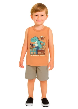 Malwee Kids - Conjunto Dinossauro com Moletinho Laranja Pastel - MALWEE KIDS