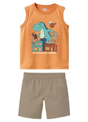 Malwee Kids - Conjunto Dinossauro com Moletinho Laranja Pastel - MALWEE KIDS