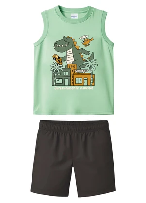 Malwee Kids - Conjunto Dinossauro com Moletinho Verde Pastel - MALWEE KIDS