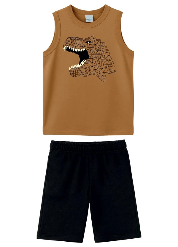 Malwee Kids - Conjunto Dinossauro em Moletinho Caramelo