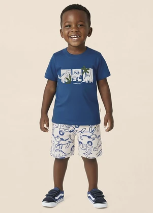Malwee Kids - Conjunto Dinossauros em Moletinho Azul Escuro - MALWEE KIDS
