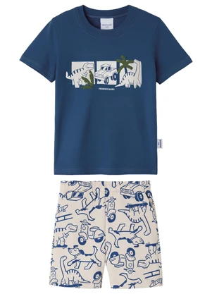 Malwee Kids - Conjunto Dinossauros em Moletinho Azul Escuro - MALWEE KIDS
