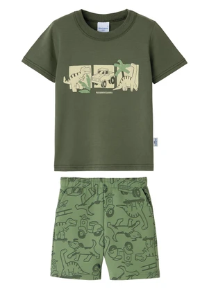 Malwee Kids - Conjunto Dinossauros em Moletinho Verde Militar - MALWEE KIDS