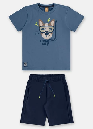 Up Baby - Conjunto Diver Boy Camiseta Bermuda Azul - UP BABY