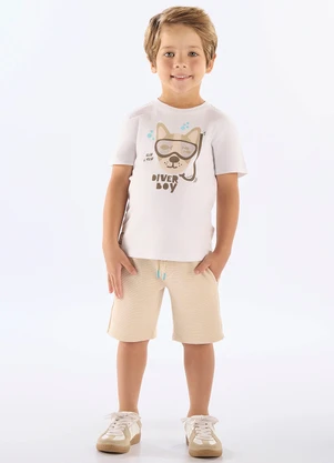 Up Baby - Conjunto Diver Boy Camiseta Bermuda Branco - UP BABY