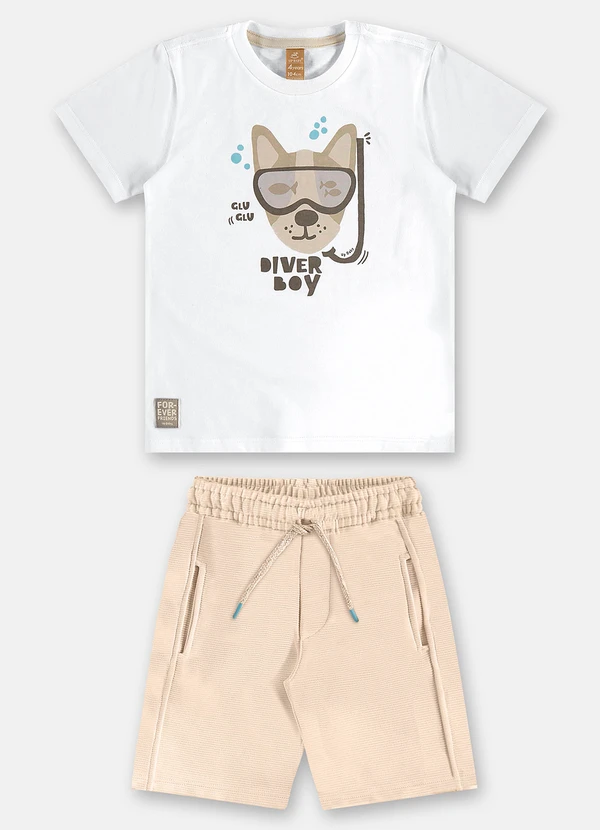 Up Baby - Conjunto Diver Boy Camiseta Bermuda Branco 4