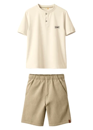 Carinhoso - Conjunto em Algodão com Linho Areia - CARINHOSO