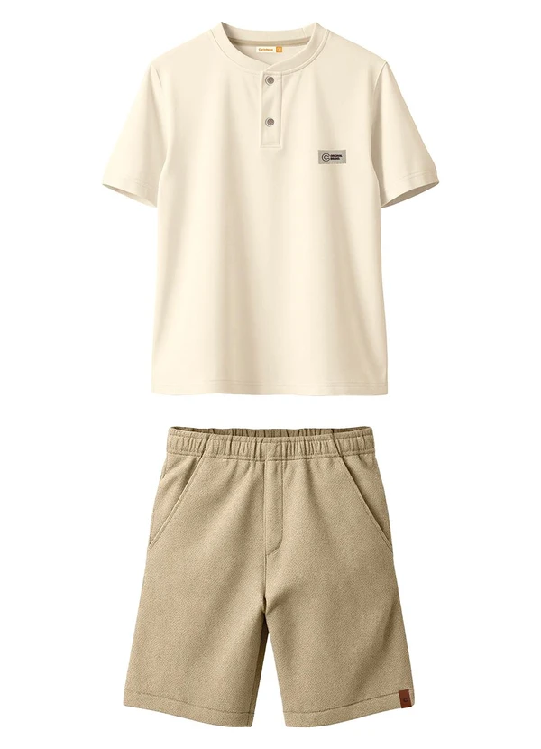 Carinhoso - Conjunto em Algodão com Linho Areia 1