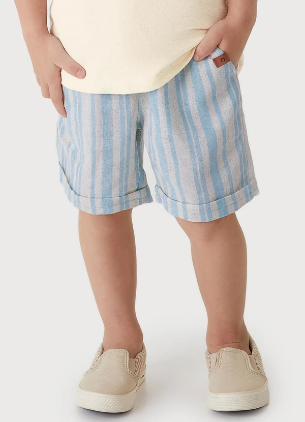 Carinhoso - Conjunto em Linho Listrado Azul Claro 3