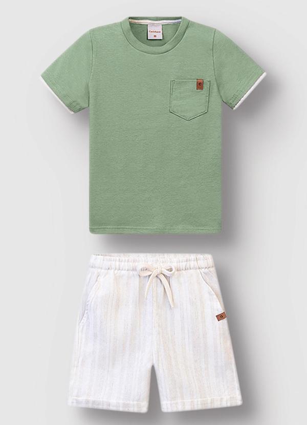 Carinhoso - Conjunto em Linho Listrado Verde Menta