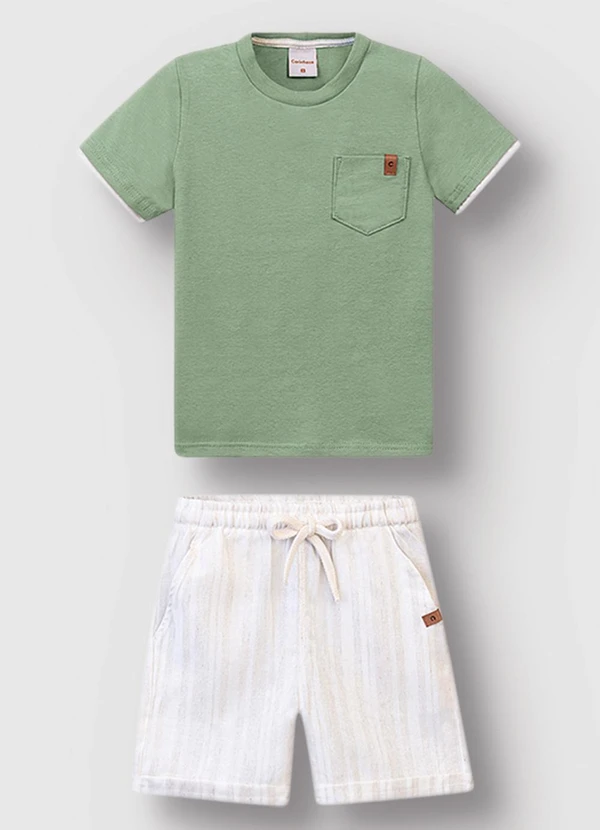 Carinhoso - Conjunto em Linho Listrado Verde Menta 1