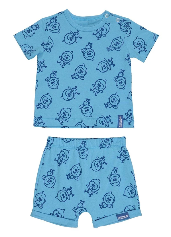 Galinha Pintadinha - Conjunto em Meia Malha Azul