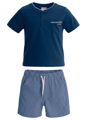 Mundi - Conjunto em Meia Malha Listrado Azul - MUNDI
