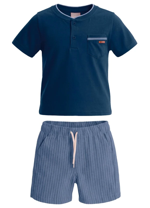 Mundi - Conjunto em Meia Malha Listrado Azul