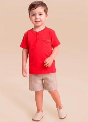 Mundi - Conjunto em Meia Malha Listrado Vermelho - MUNDI