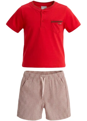 Mundi - Conjunto em Meia Malha Listrado Vermelho - MUNDI