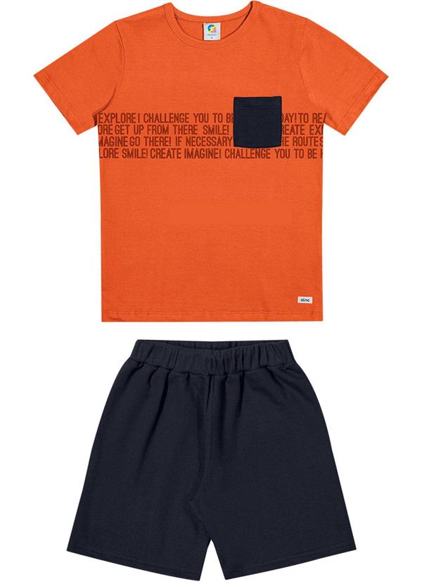 Alenice - Conjunto em Moletom com Detalhes Meninos Laranja