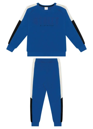 Alakazoo - Conjunto em Moletom Peluciado com Recortes Azul - ALAKAZOO