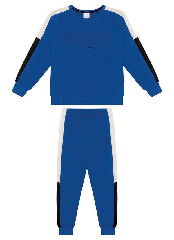 Alakazoo - Conjunto em Moletom Peluciado com Recortes Azul