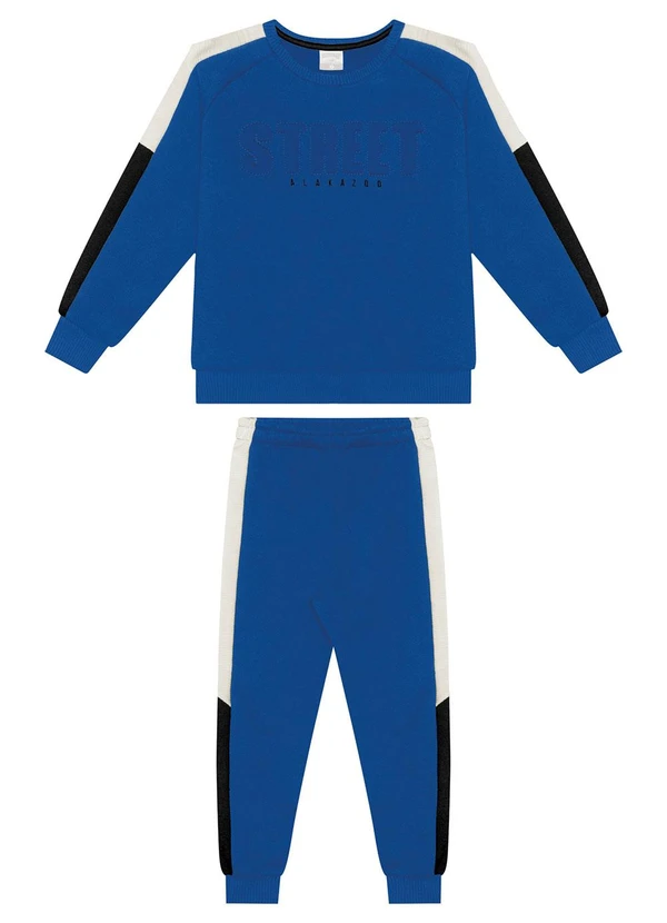 Alakazoo - Conjunto em Moletom Peluciado com Recortes Azul