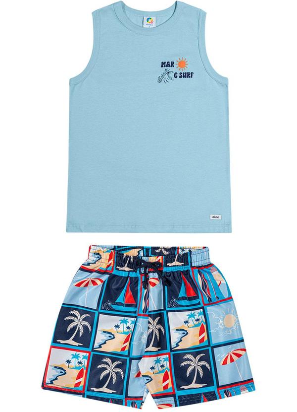 Alenice - Conjunto em Politel Estampado com Puff Azul