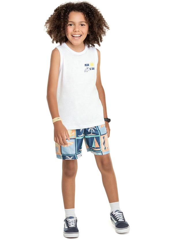 Alenice - Conjunto em Politel Estampado com Puff Branco