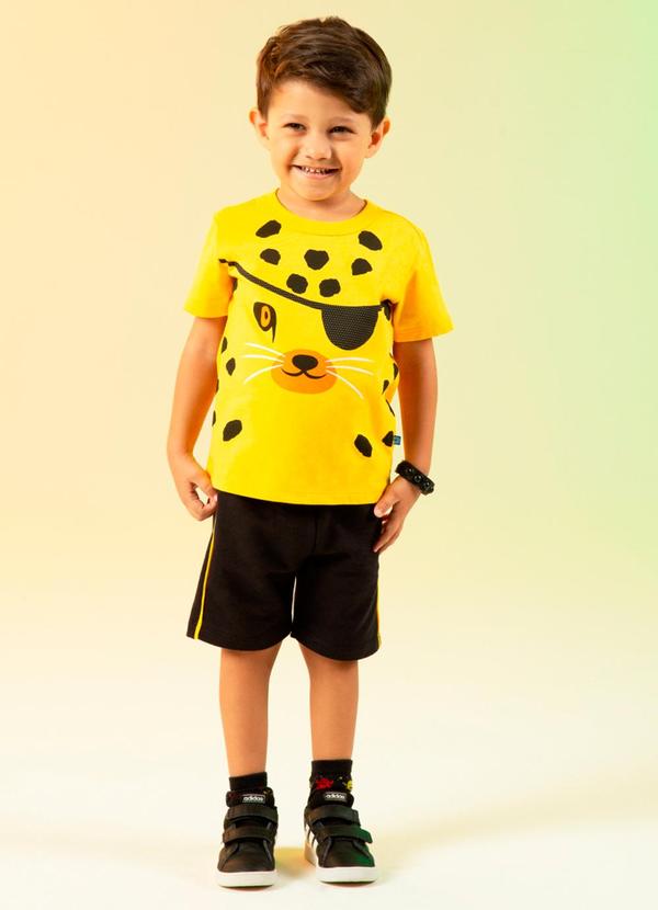Cativa Kids - Conjunto Estampadoo com Puff Amarelo