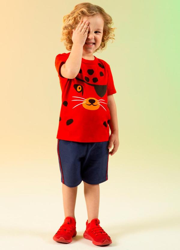 Cativa Kids - Conjunto Estampadoo com Puff Vermelho
