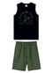Malwee Kids - Conjunto Dinossauro em Moletinho Verde Menta - variação: Preto