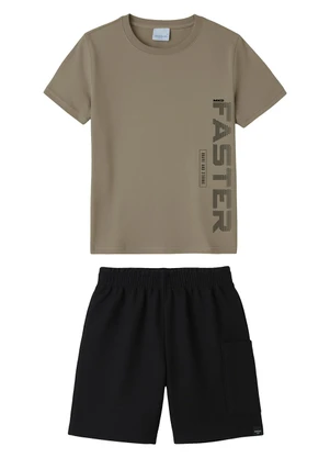 Malwee Kids - Conjunto Faster Moletom Sarjado Taupe - MALWEE KIDS