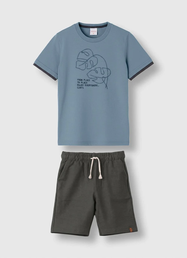 Carinhoso - Conjunto Folhagem com Bordado Azul Pastel