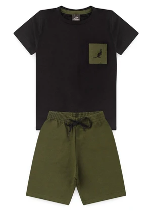 Rosa Azul - Conjunto Inf. Menino Bolso Kangulu Preto Preto - ROSA AZUL