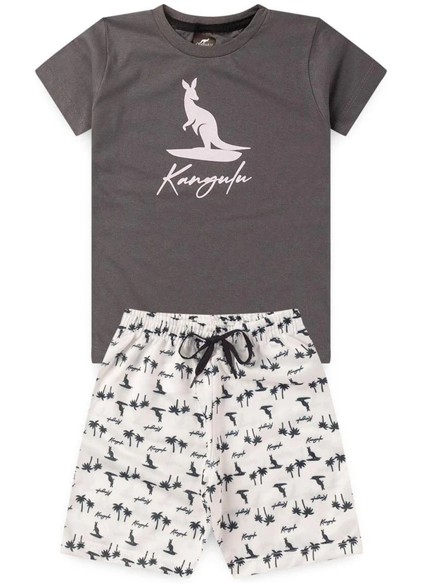 Rosa Azul - Conjunto Inf. Menino Mascote Kangulu Chumbo