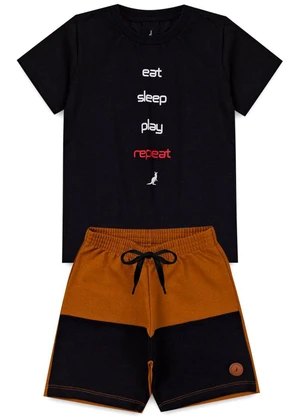 Rosa Azul - Conjunto Inf. Menino Repeat Kangulu Preto - ROSA AZUL