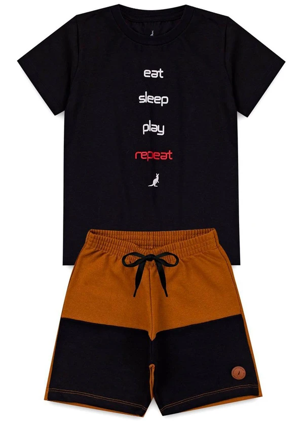 Rosa Azul - Conjunto Inf. Menino Repeat Kangulu Preto