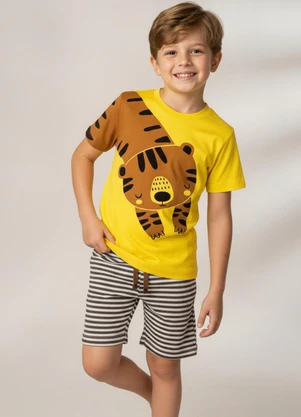 Rosa Azul - Conjunto Inf. Menino Tigre Kangulu Amarelo - ROSA AZUL